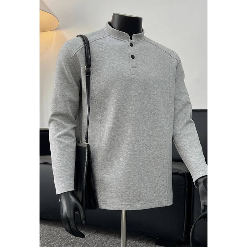 美式亨利领长袖t恤男春秋内搭重磅正肩打底衫健身硬汉风穿搭上衣