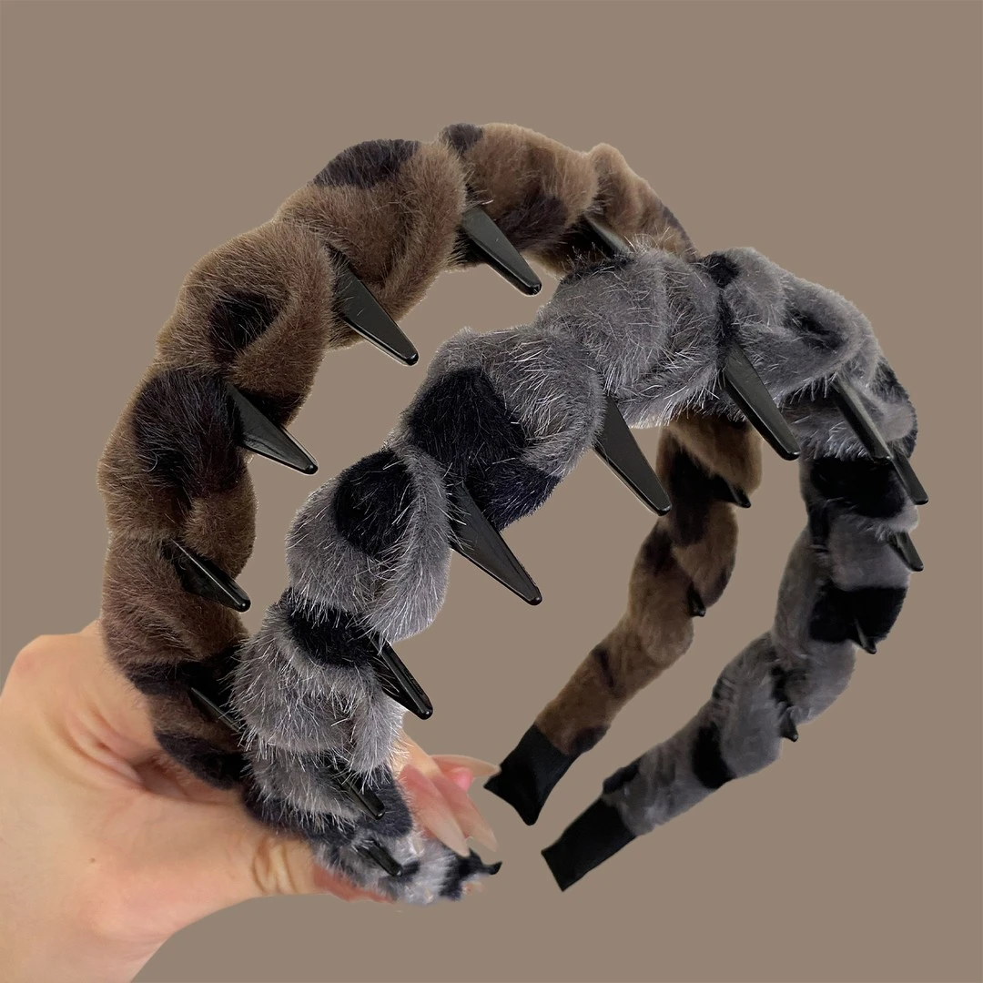 正反两戴秋冬毛绒高颅顶带齿发箍女新款防滑化妆洗脸头箍百搭发卡