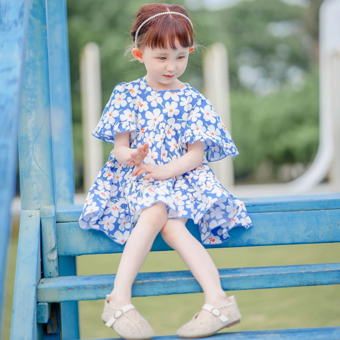 极简风碎花短袖春秋A字裙连衣裙儿童女童韩系日奢风婴儿夏季衣服