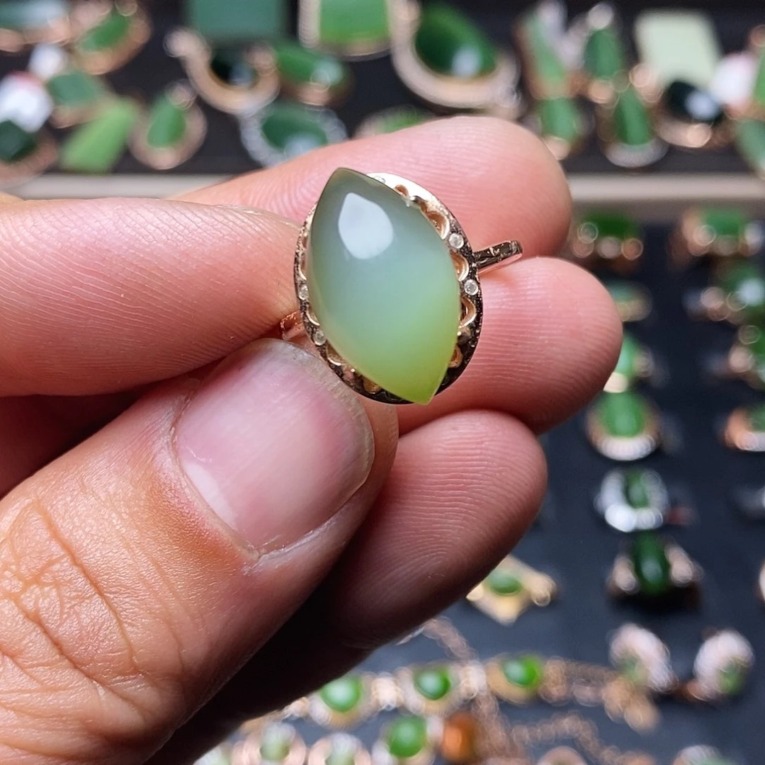 和田玉（碧玉）戒指银S925镶嵌