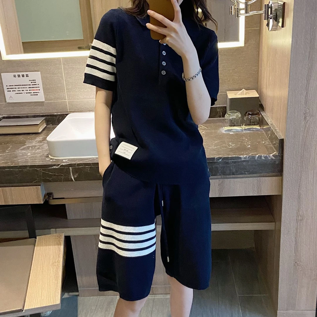 polo翻领短袖宽松短裤夏季华夫格薄款套装女2025年新款韩版高级感