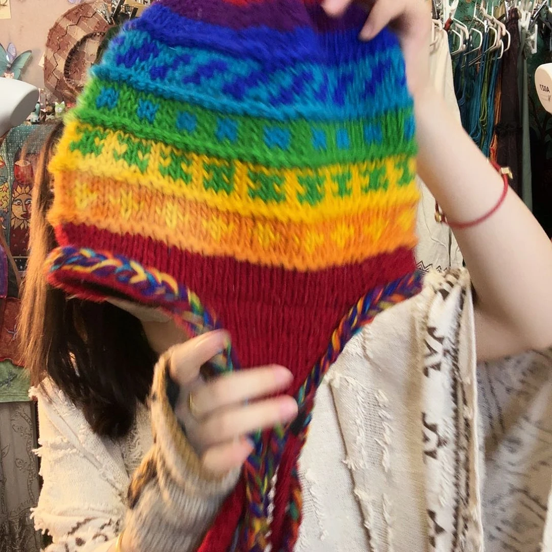 头层牛皮革羊羔毛尼泊尔手工定制羊毛帽（no退no换）