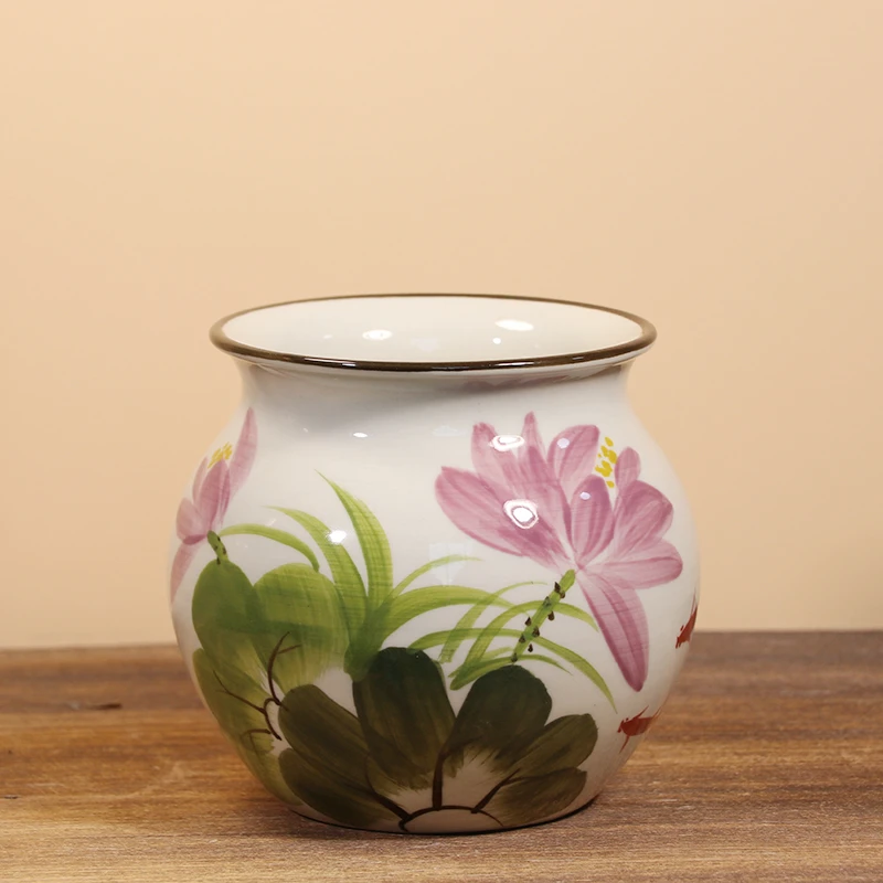 景德镇小新中式手绘荷花水养鲜花插景德镇景德镇花瓶陶瓷陶瓷花瓶