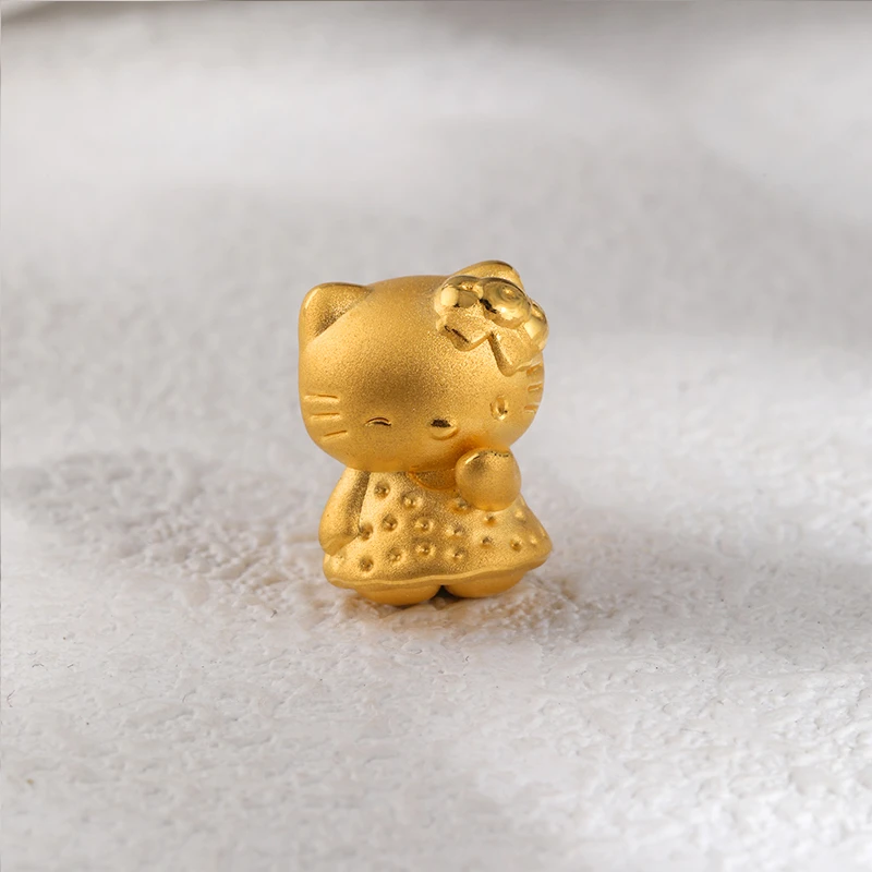 足金999波点裙kitty素金3D硬金转运珠手串