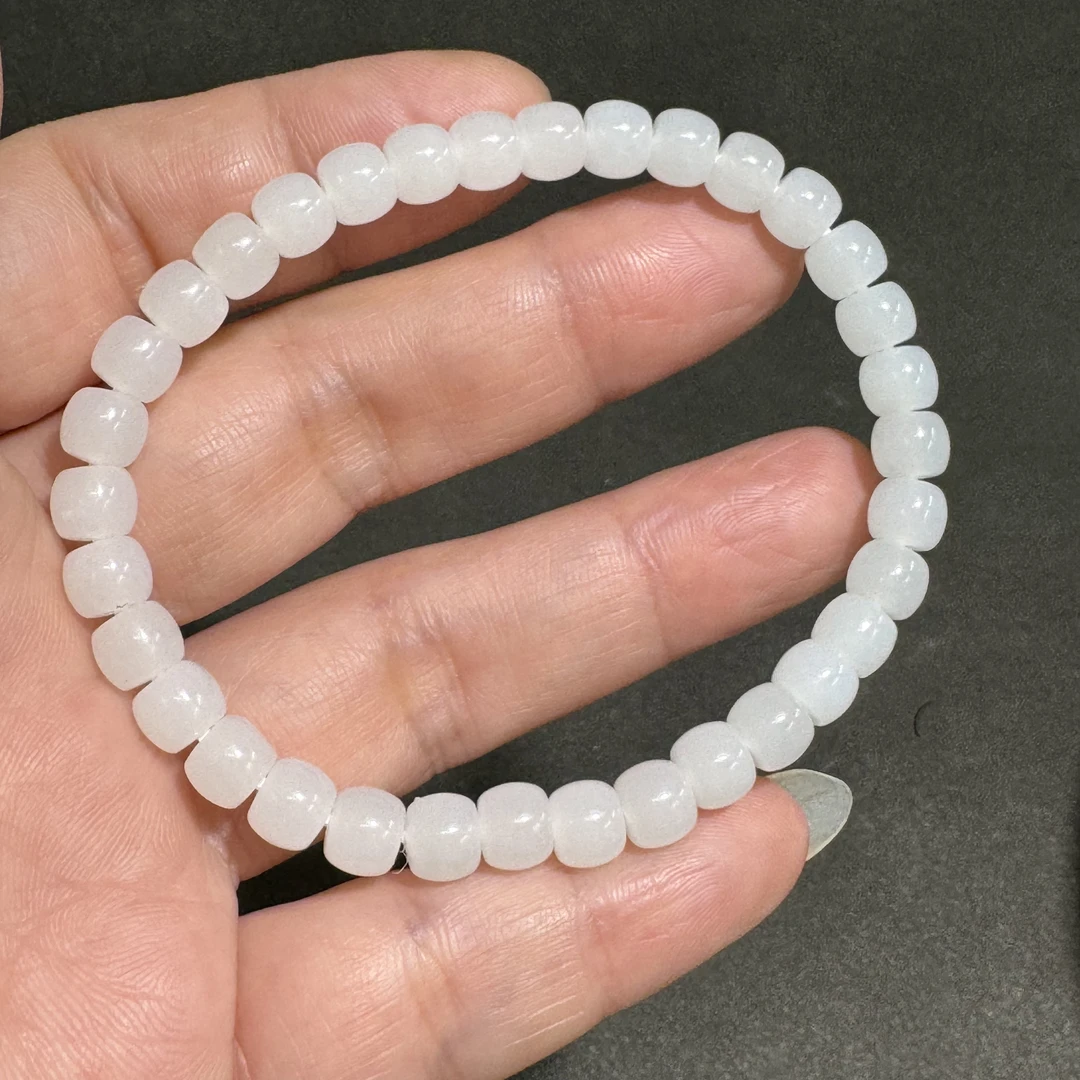 小尺寸直切单圈新疆和田玉手链一级白羊脂级性价比极高卡6*有留皮
