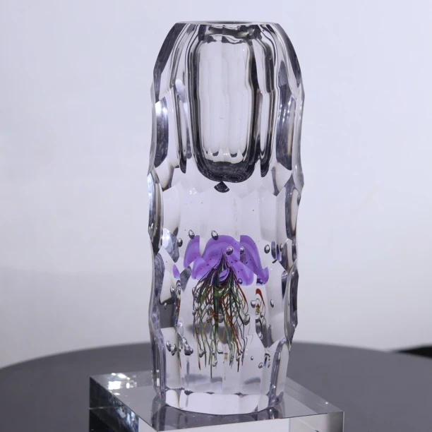 晶莹琉璃【紫色幻境水母】轻奢极简高档水晶琉璃摆件花瓶
