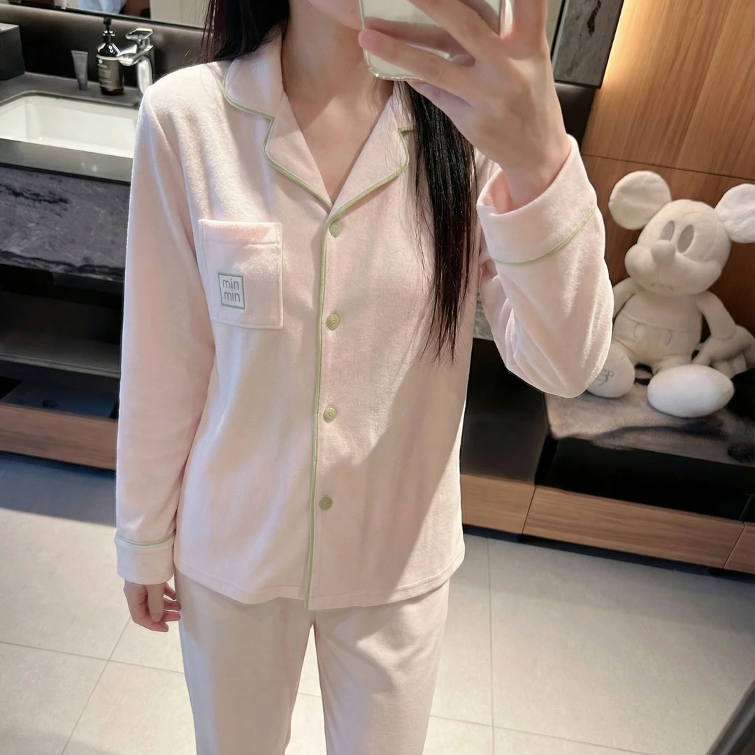 范小懒【海岛绒】秋冬新款睡衣女纯色气质保暖舒适长袖长裤套装F825