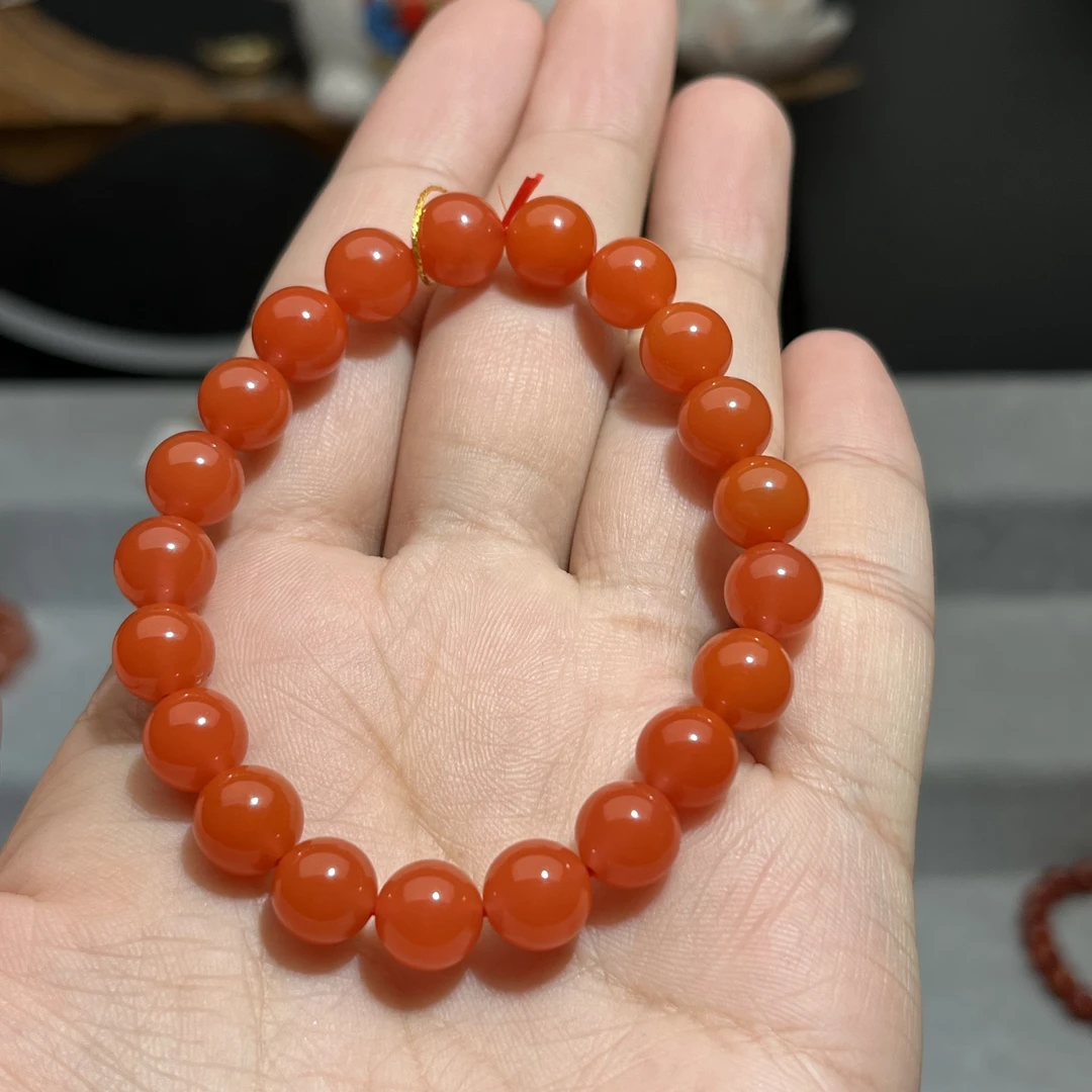 精品南红手串川料原矿全品樱桃红卡9圆珠单圈21.8克