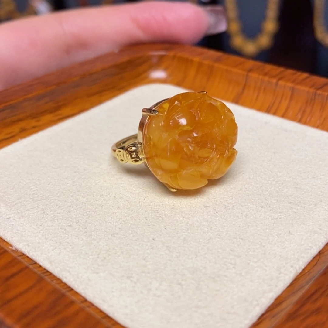 【闪购商品】蜜蜡戒指银S925镀金镶嵌戒指