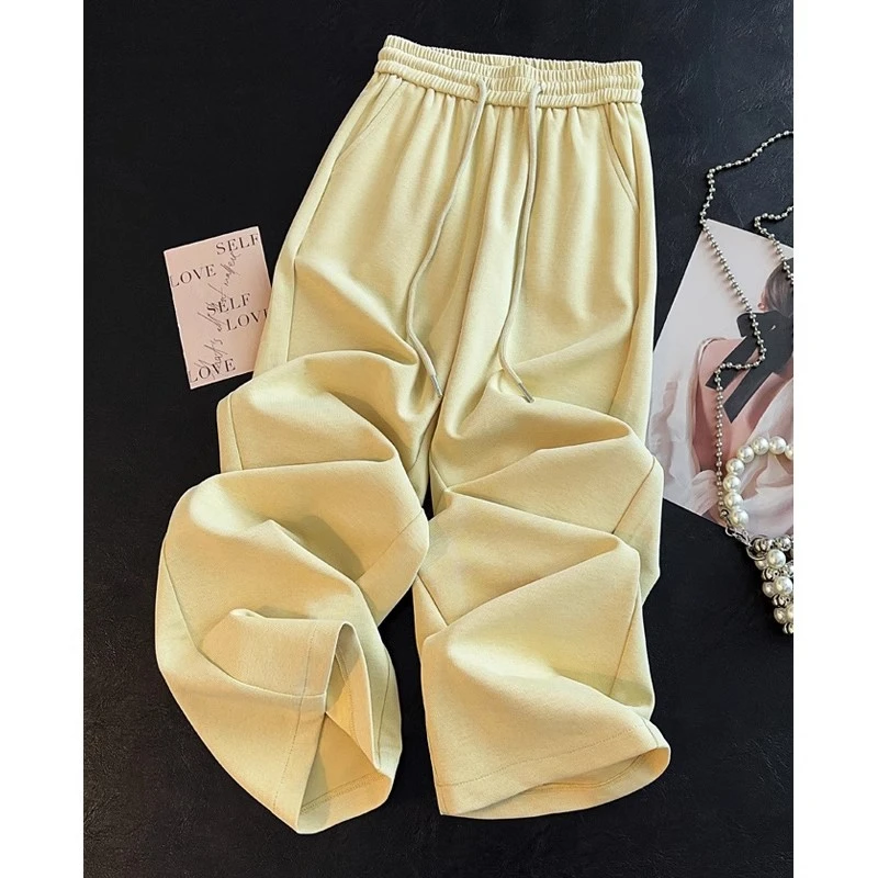 拉夏贝尔休闲运动裤女春秋2025新款小个子直筒卫裤窄版显瘦阔腿裤