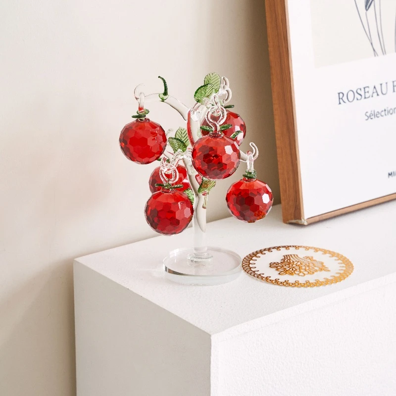 6挂水晶苹果玻璃苹果树工艺品客厅玄关装饰品建盏花器