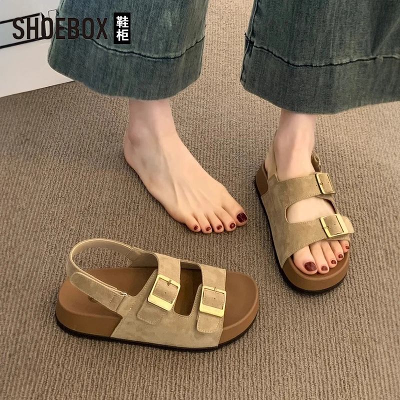 SHOEBOX鞋柜凉鞋女款2025新款夏季外穿双扣带厚底百搭不累脚女鞋