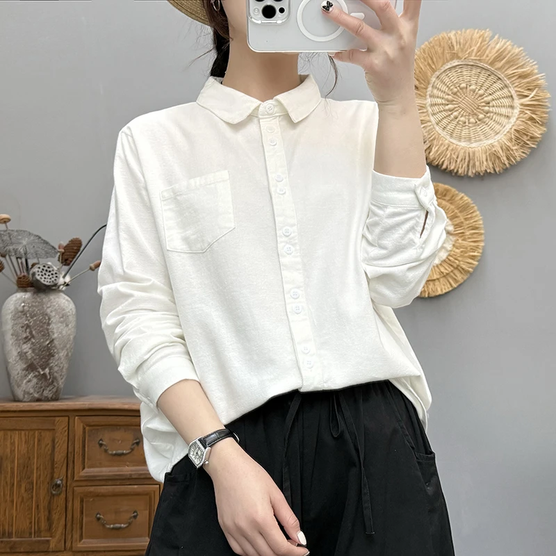 宽松磨毛显瘦2025新款纯色衬衫女休闲百搭简约时尚长袖打底衬衣