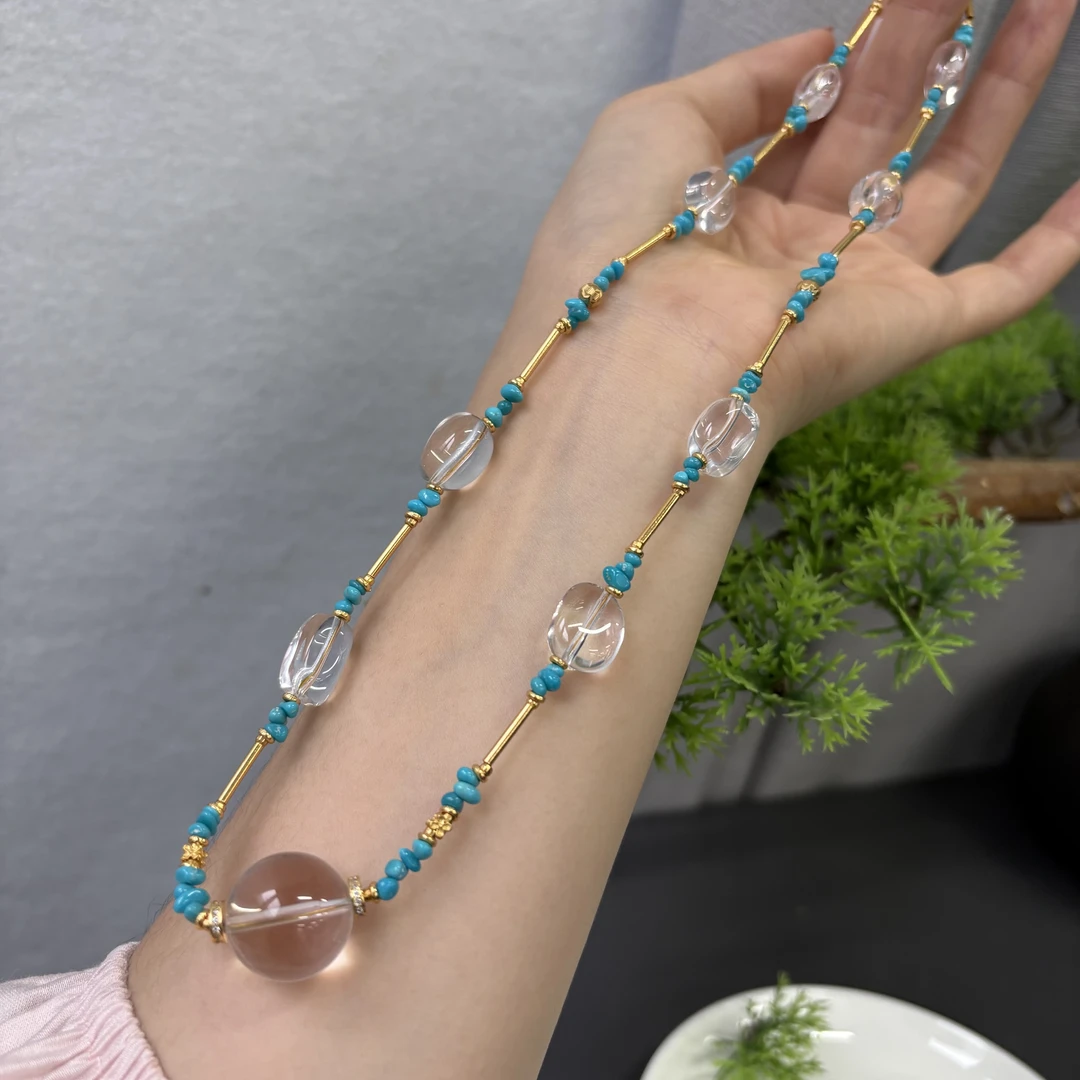 随型白水晶圆珠白水晶美松S925银项链