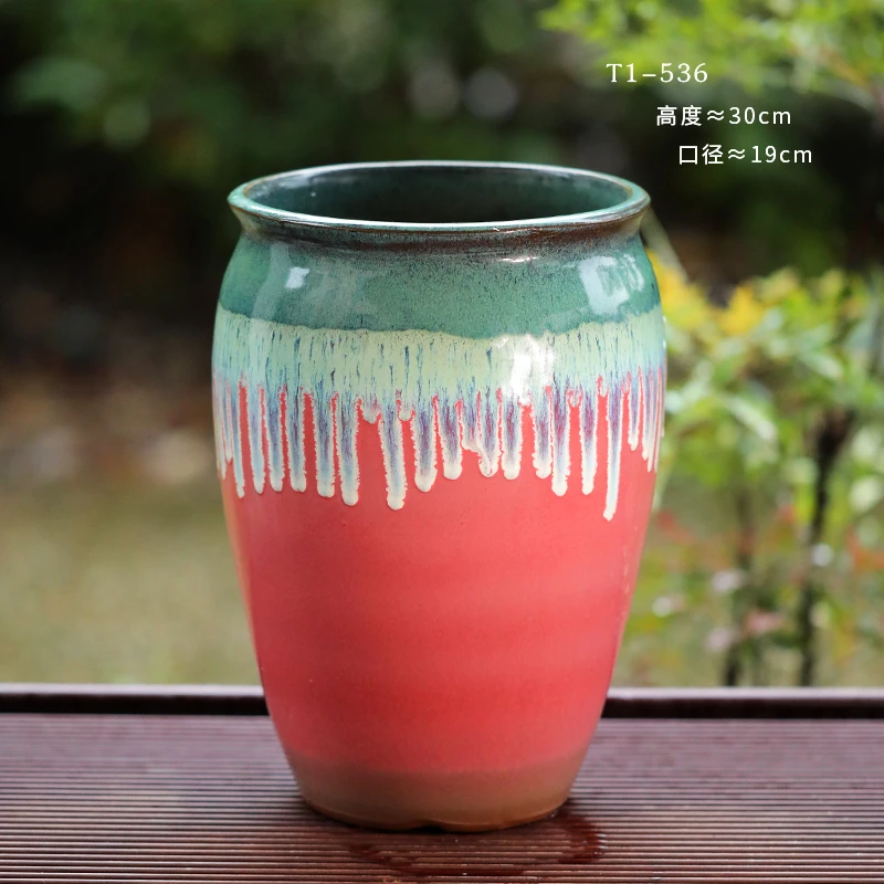 T1-536特大号多肉粗陶花盆老桩法师切口创意复古高筒透气植物陶瓷