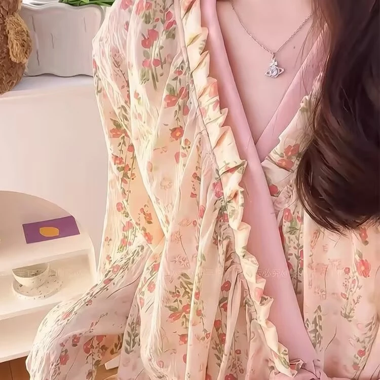 【7号链接】101-132花边云朵棉150克爱心猫咪长袖家居服睡衣