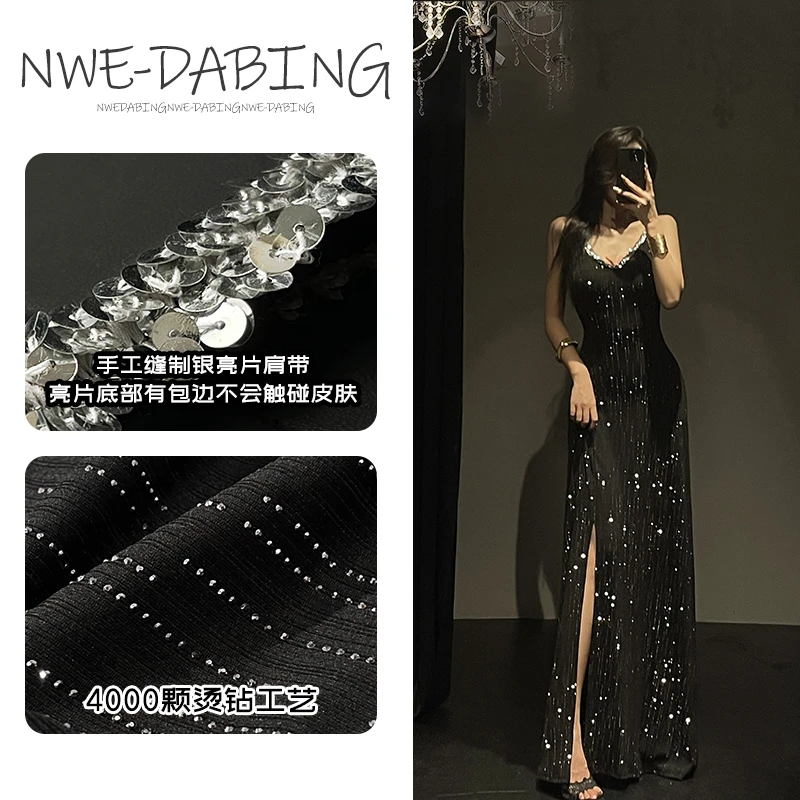 g5/F010烫钻 0710【大饼】【星河】【155-178cm穿】大A摆带钻亮片吊带裙