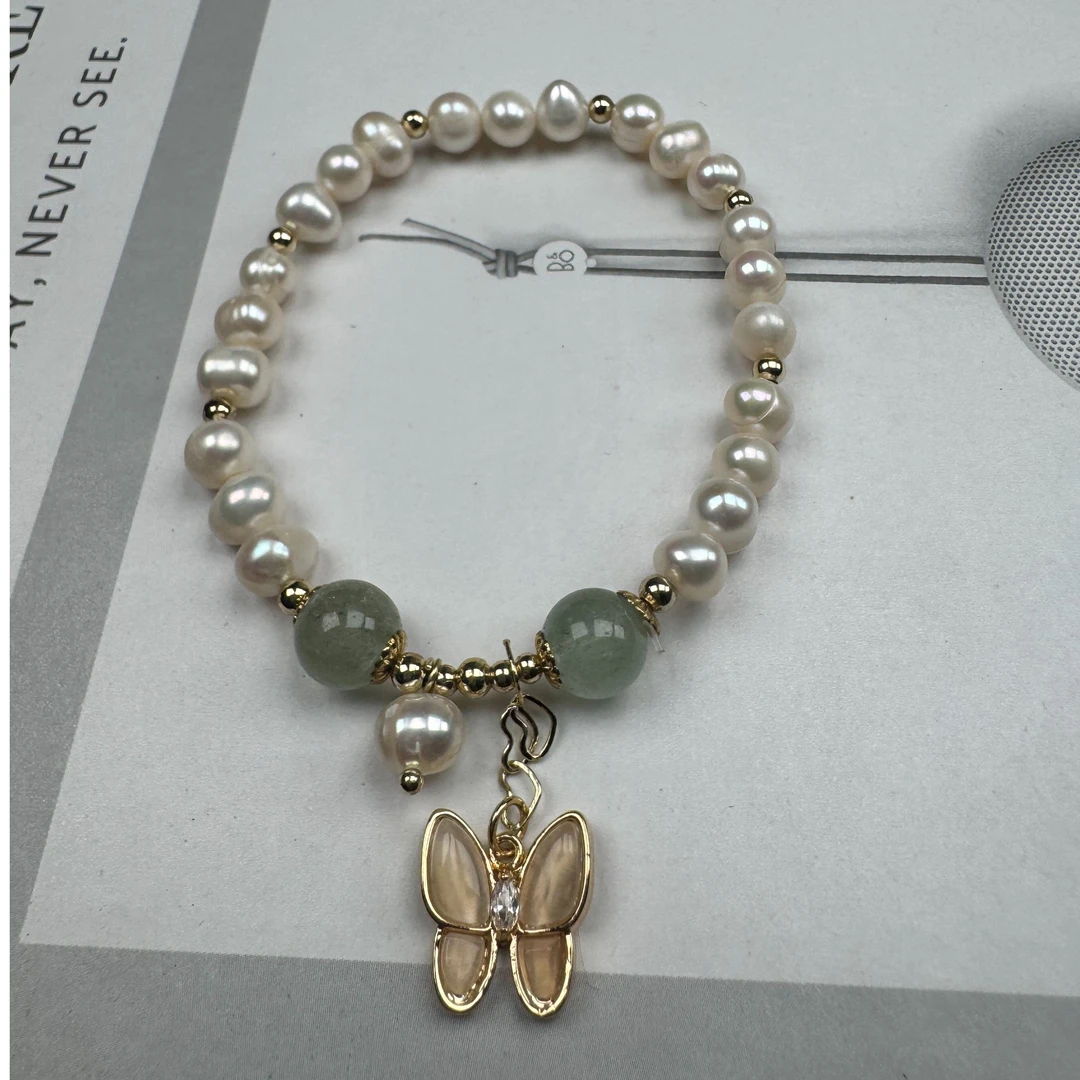 铜合金仿珍珠手链 气质白色轻奢时尚百搭绿色金手链素款手链3483