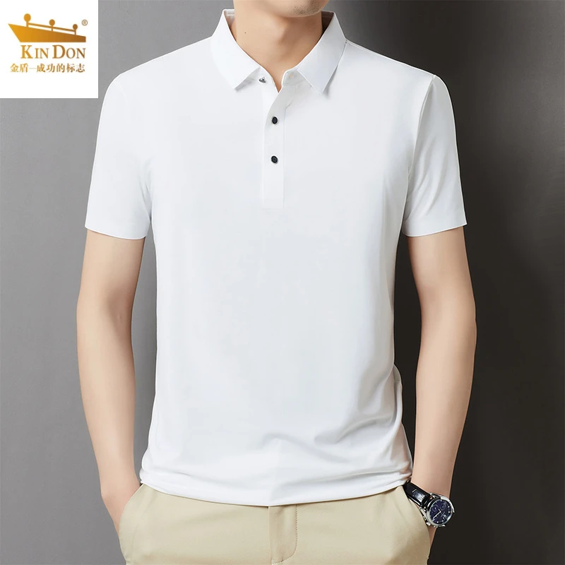 金盾锦氨无痕Polo衫翻领体恤男2025夏季高弹短袖冰丝免熨烫上衣男