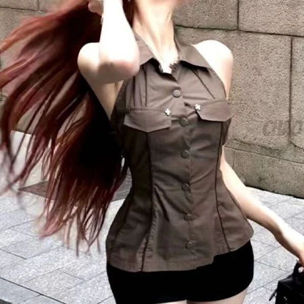 婉君【复古画廊】夏季新款复古修身显瘦收腰上衣LWJ24B2T1226