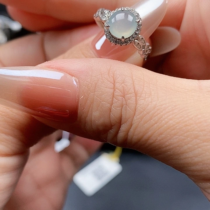 翡翠银S925镶嵌戒指缅甸翡翠