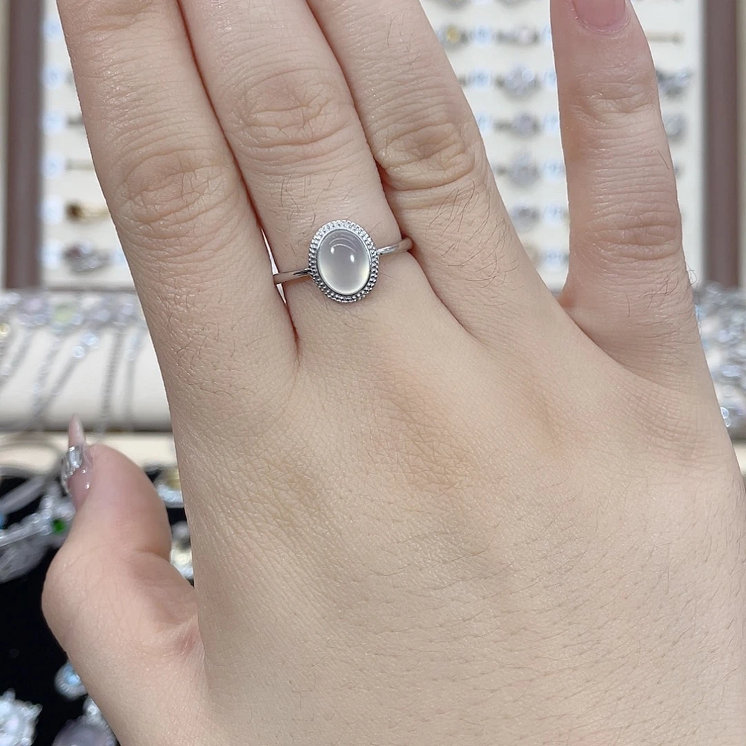 人***中岫玉银S925镶嵌戒指