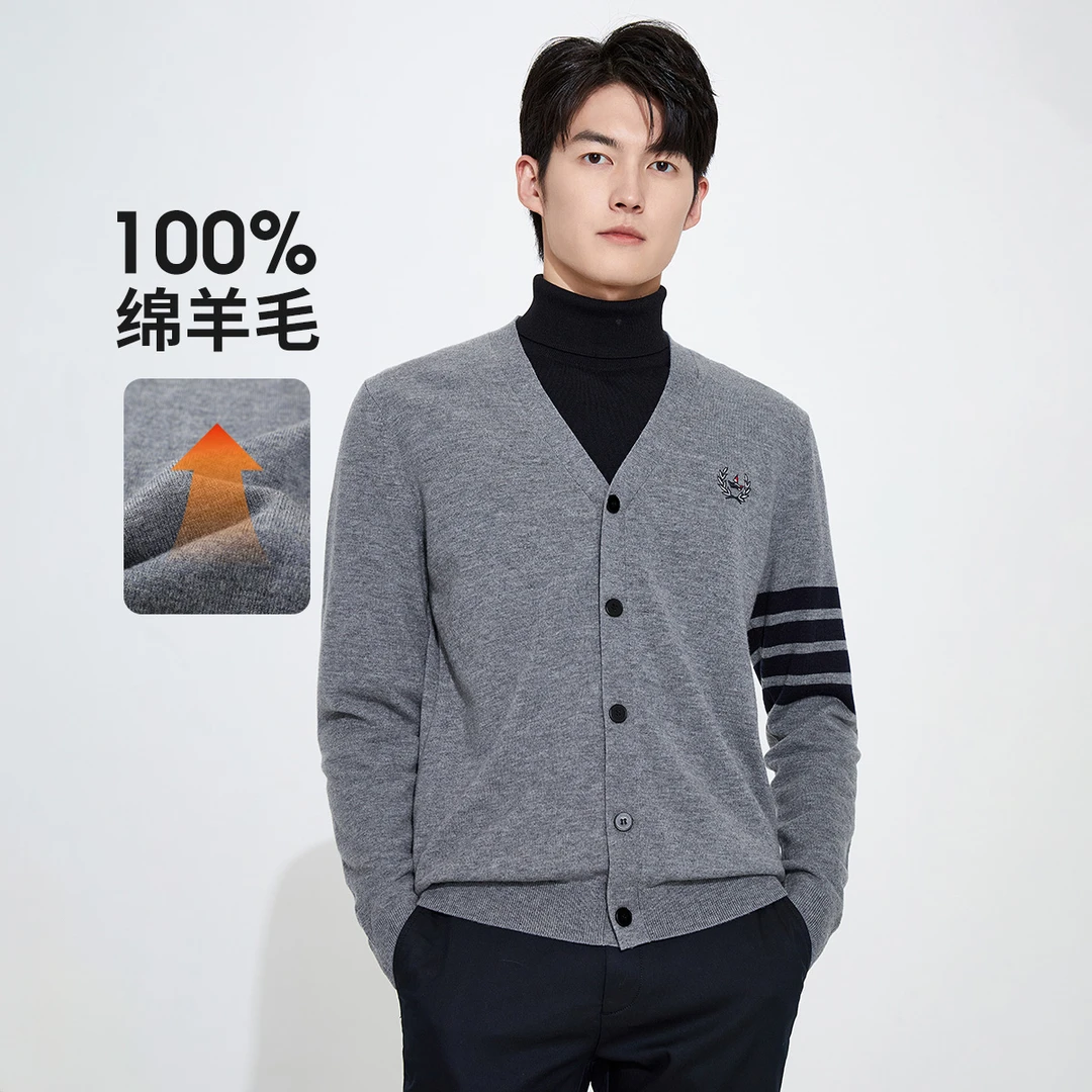 [纯羊毛]navigare意大利小帆船时尚条纹针织衫男抑菌保暖开衫毛衣