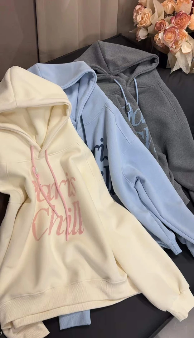 TY5 【植绒字母卫衣】 韩系减龄显瘦百搭植绒字母连帽卫衣（衣长56）