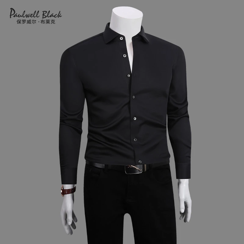 温莎领黑色衬衫男款长袖高级感商务纯白色衬衫男正装免烫男士衬衣