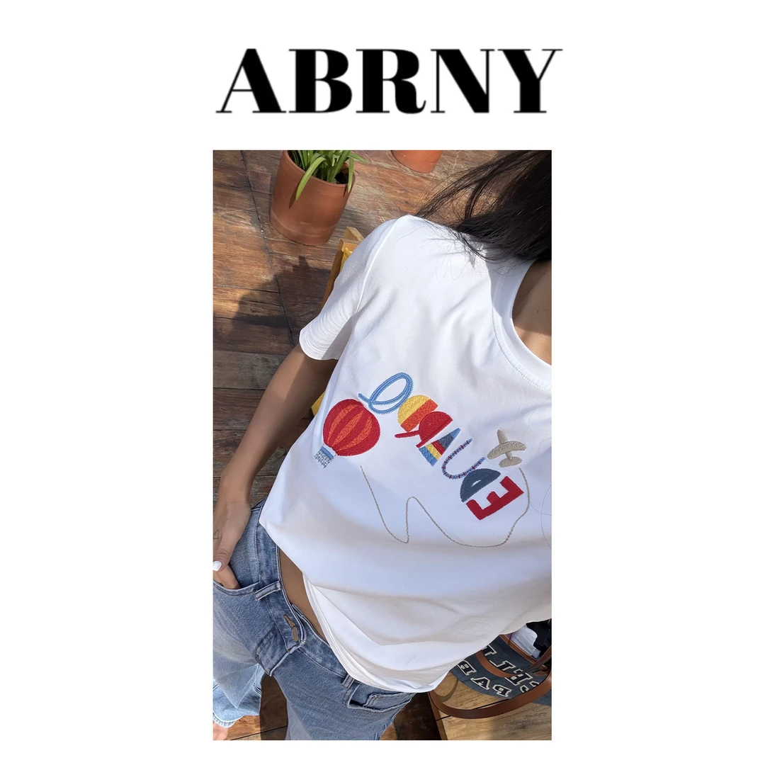 许小黑【热气球】夏款莫代尔棉圆领宽松高弹刺绣短袖上衣t恤5507