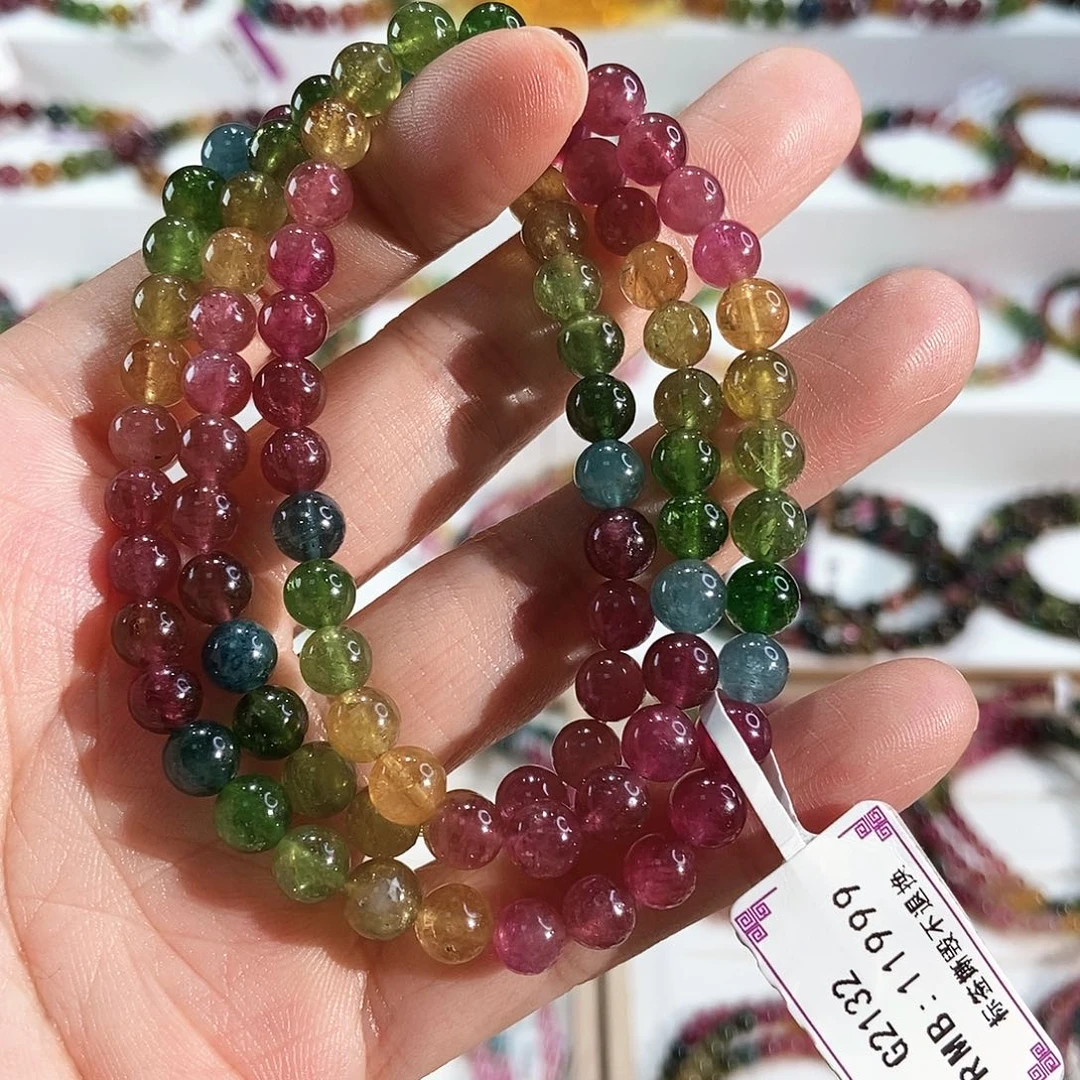 碧玺未镶嵌手链G2132三圈颜色微差