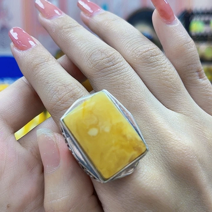 琥珀银S925镶嵌颈饰戒指