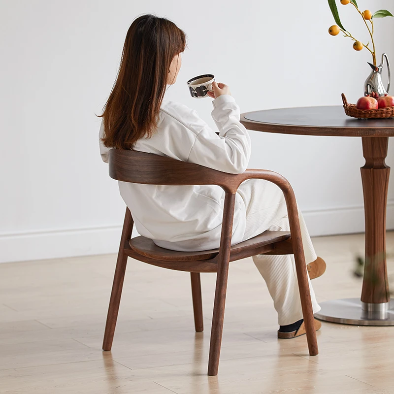 朴愫木作玲珑扶手椅 黑胡桃实木椅简约北欧家用桌椅餐厅办公客厅