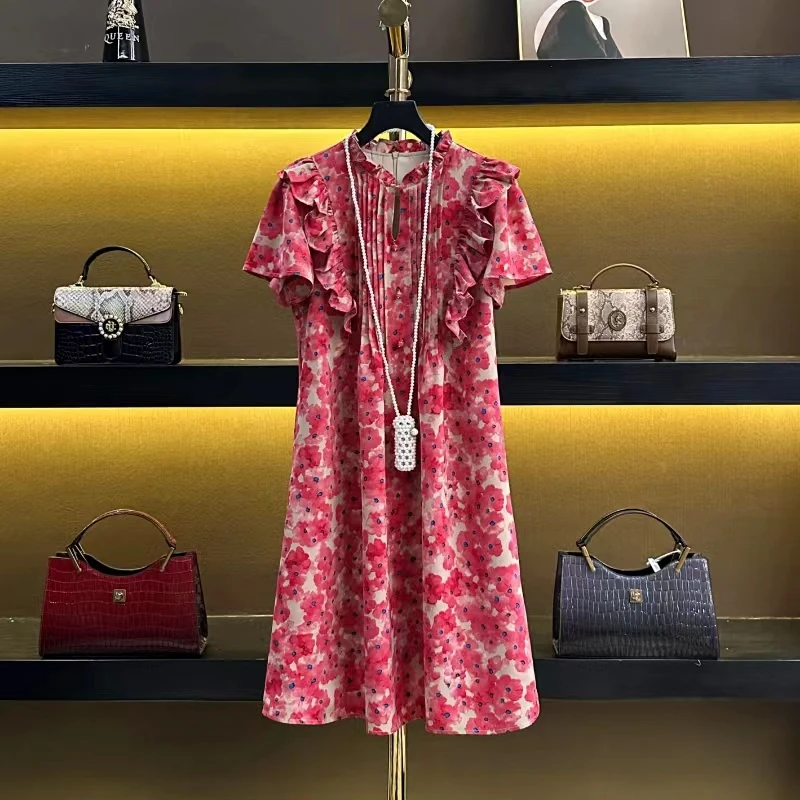 莎莎【桃之夭夭】莎莎法式气质减龄洋气碎花连衣裙   05111红色