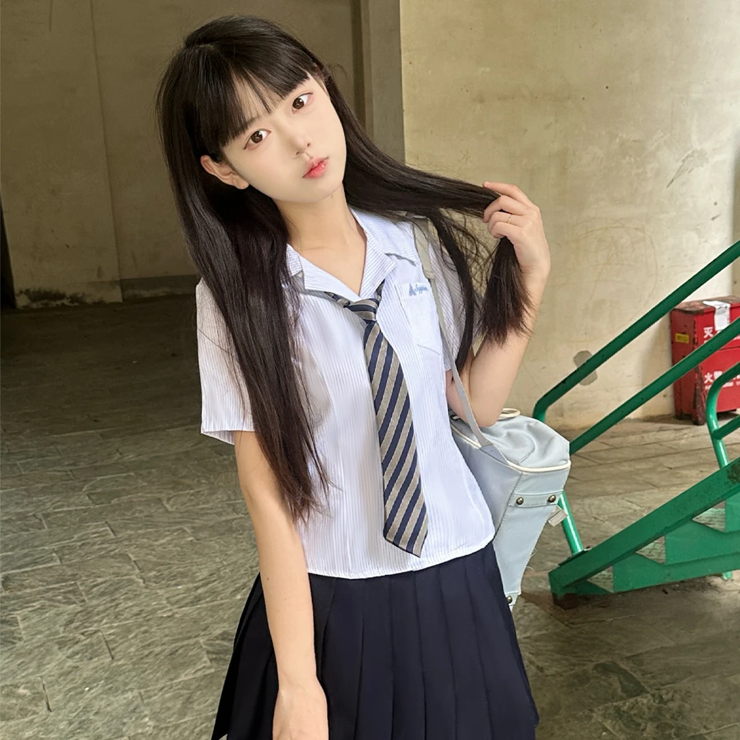 【木野高】原创jk制服百搭条纹开襟短袖日系学院风jk制服套装百褶裙