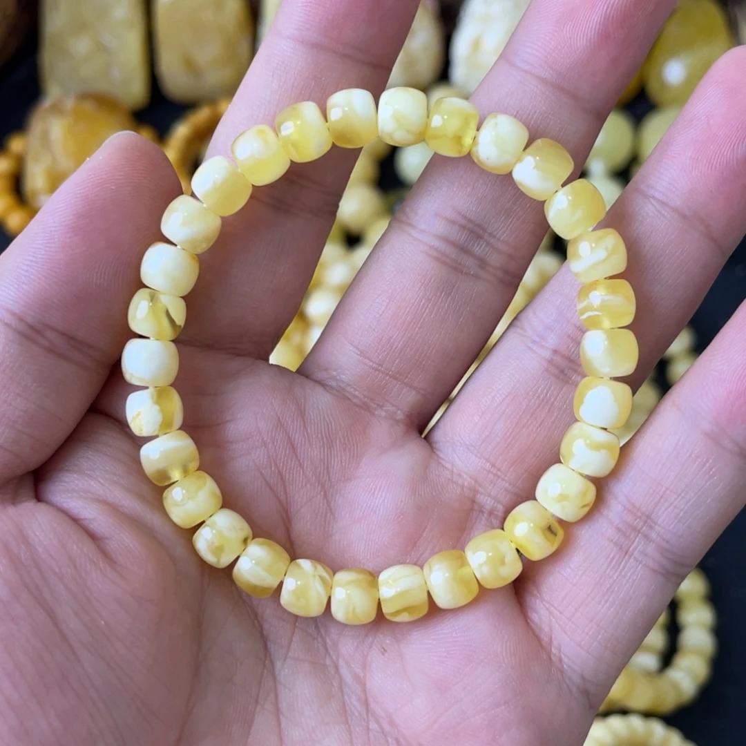 手串琥珀未镶嵌7+俄料金白妖花精工老型手串（微瑕）