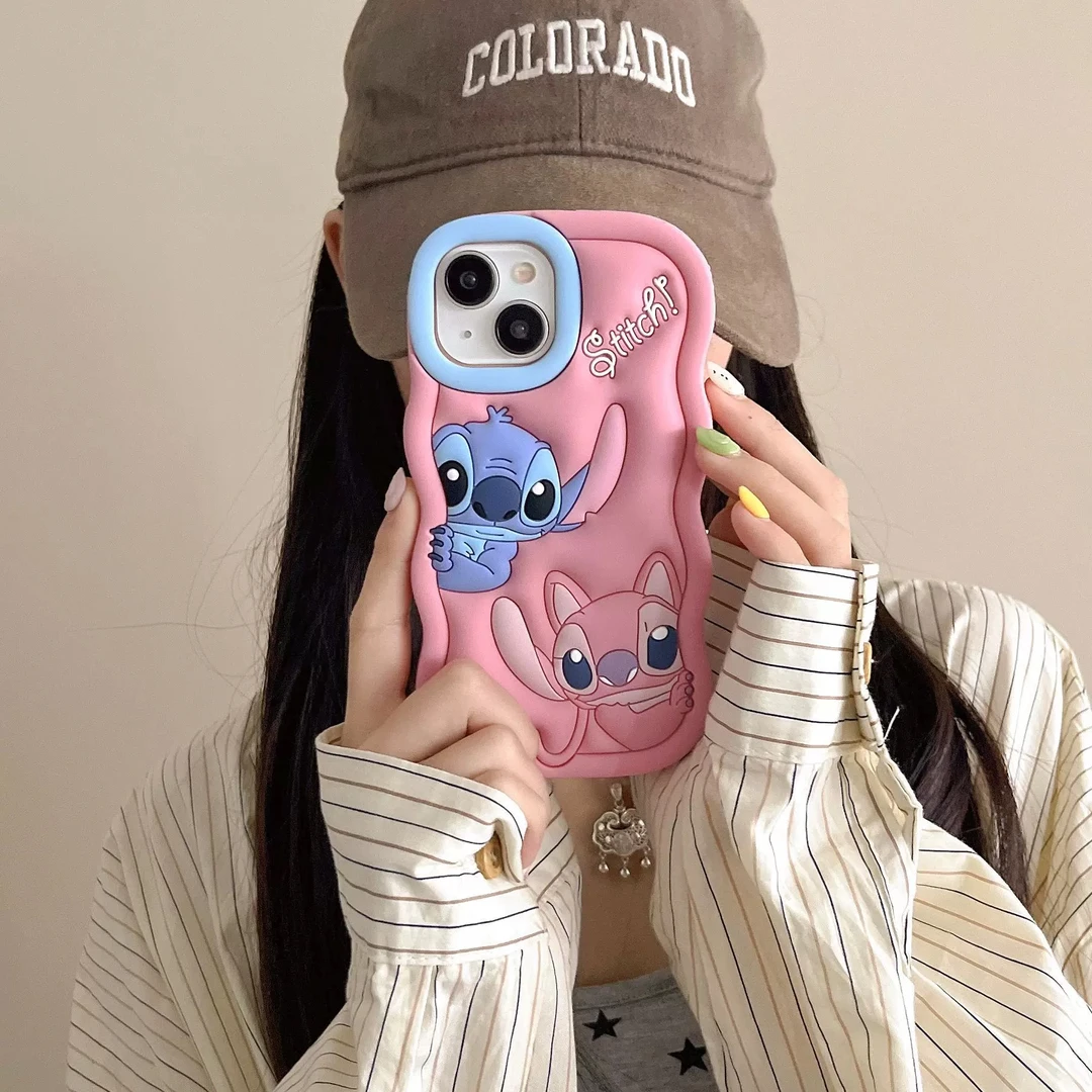 苹果｜粉色史迪仔适用iPhone 16卡通可爱女款ins立体软硅胶手机壳