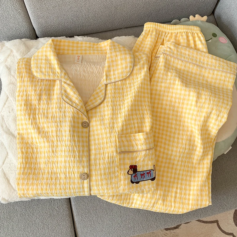 【清仓云朵棉纱】日系睡衣女春秋季长袖长裤卡通可爱秋天家居服套装