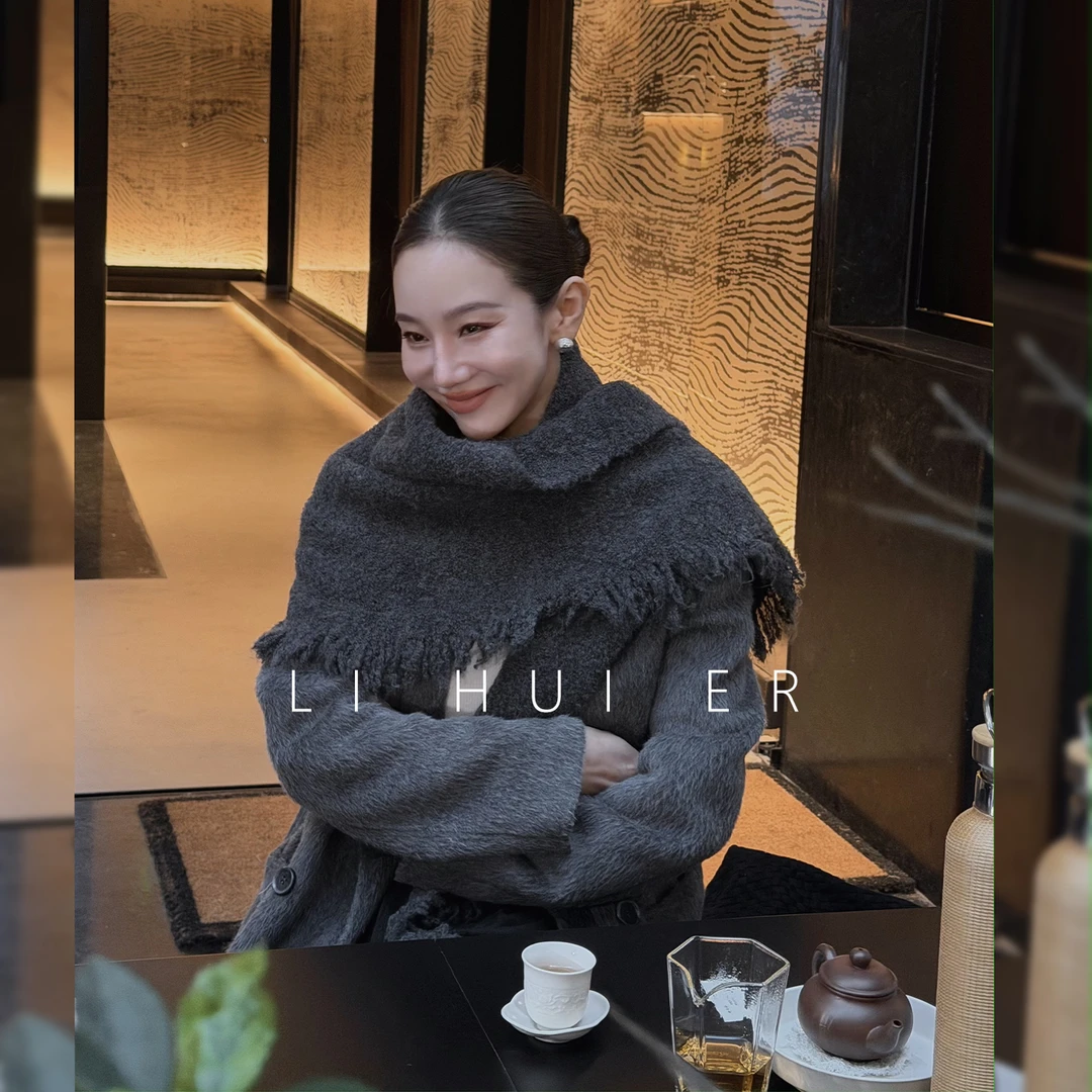 LiHuiEr李慧儿【银月】轻奢气质小众设计灰色围巾1232