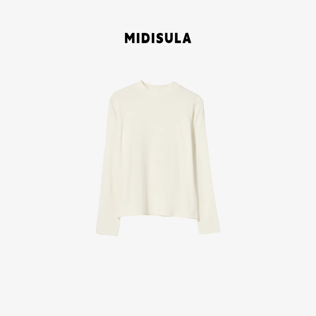 阿玉家&（男女同款）秋冬上衣长袖打底衫纯色简约款中领T恤#9389