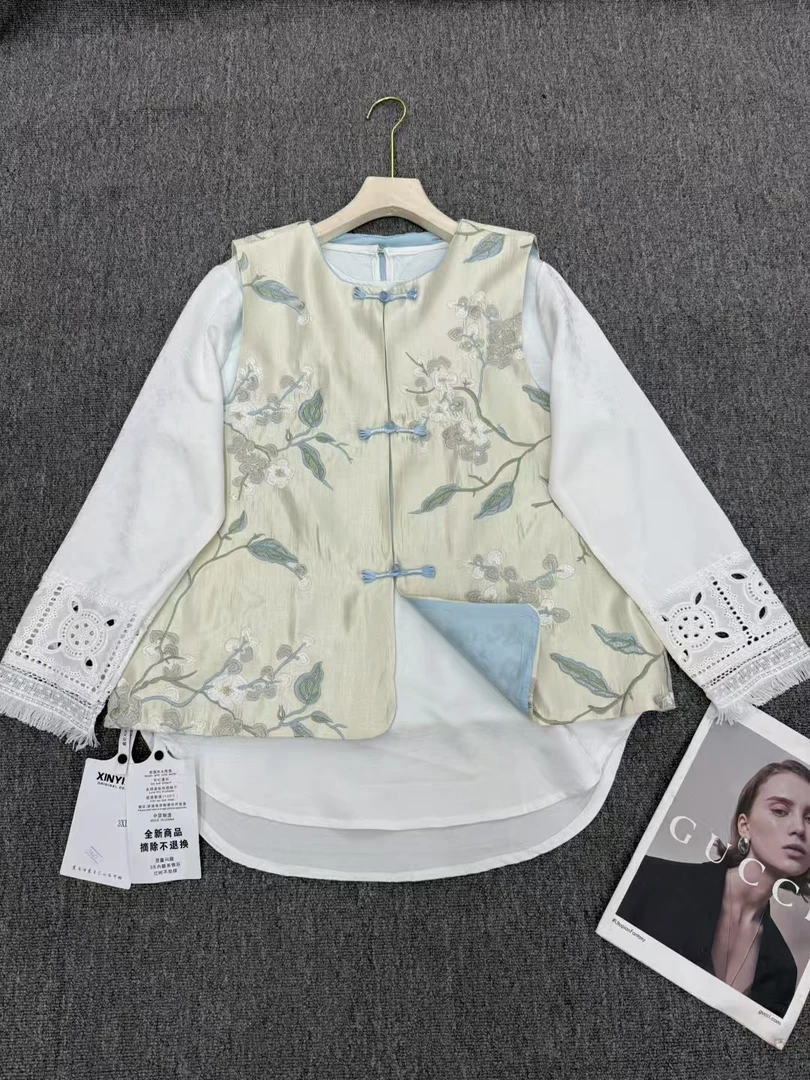 【小苍兰】春款新中式国风春款刺绣马甲小清新