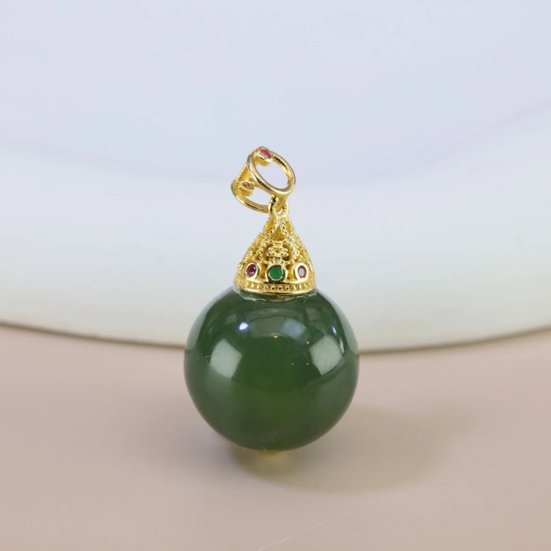 s925银新疆和田玉圆珠吊坠多样性发货PBXCC530185