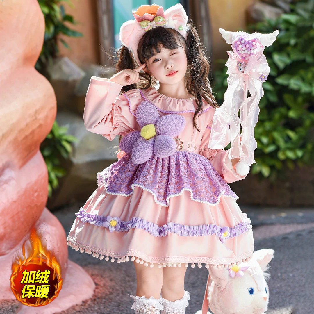 橙意女童冬款加绒玲娜贝儿公主裙洛丽塔宝宝周岁礼服表演连衣裙