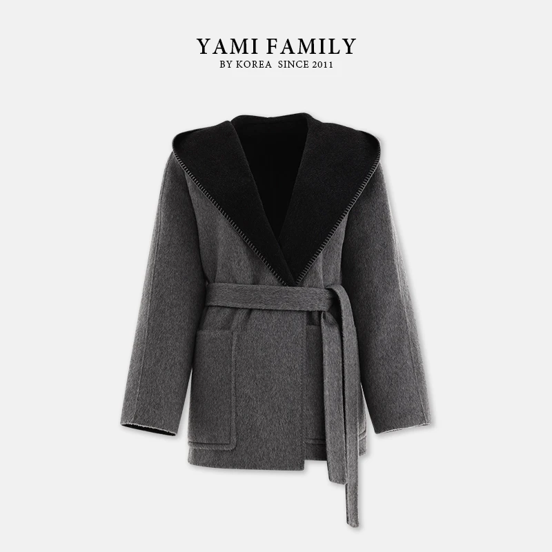 【双面穿】YM 85059 羊毛大衣时尚休闲连帽秋冬双面呢简约双面穿