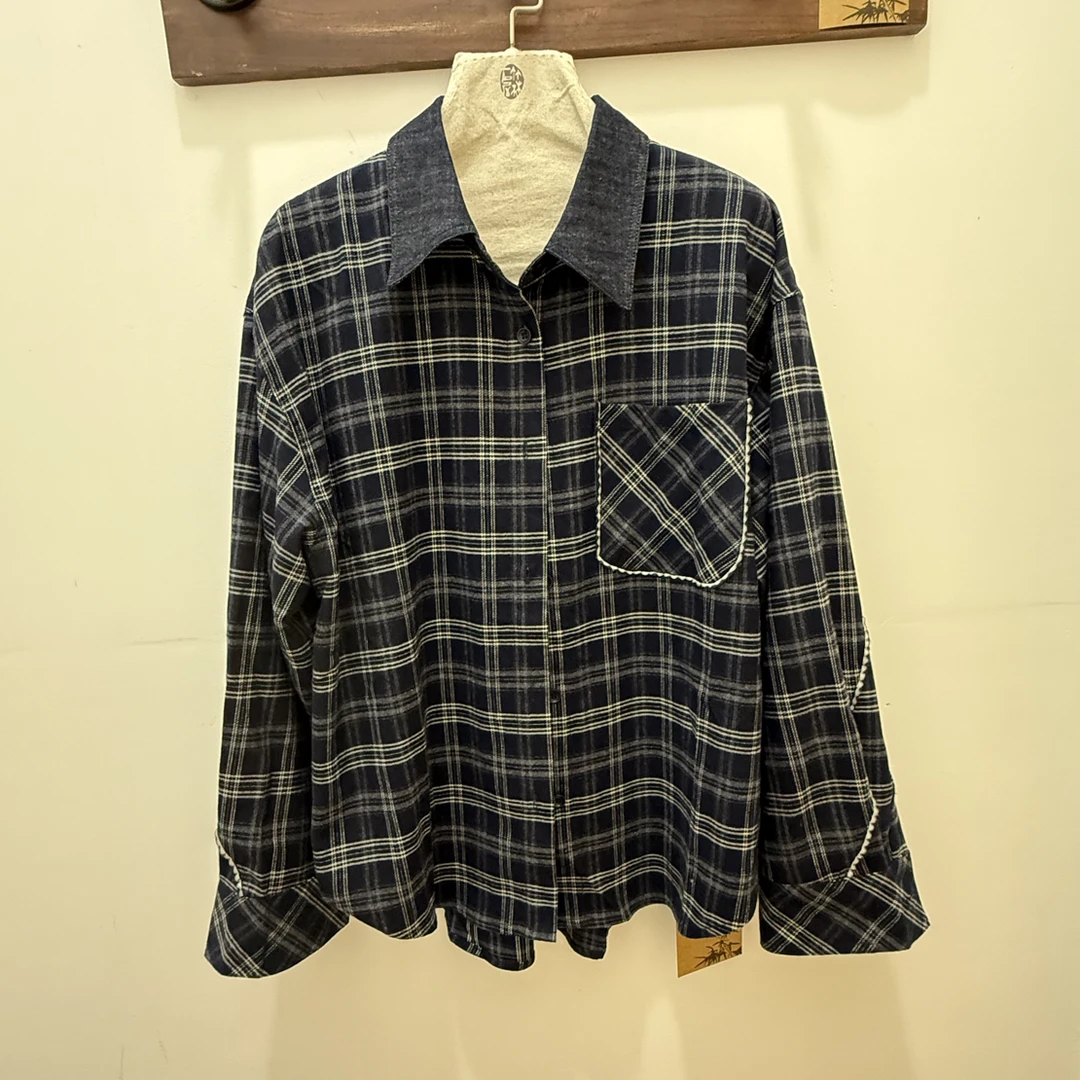 88006牛仔工艺格子衬衫