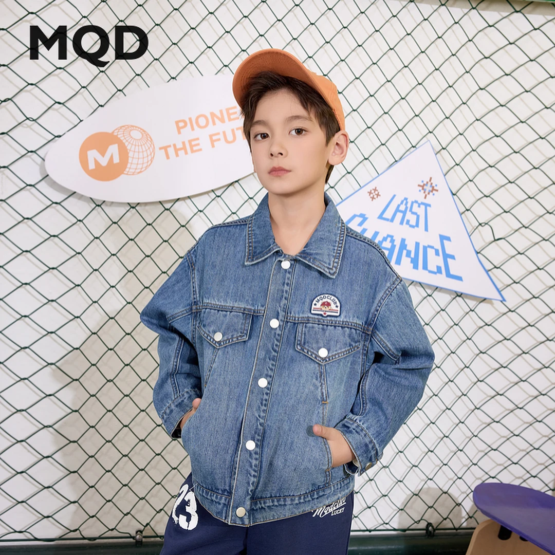 MQD童装25春新品学院风潮酷穿搭牛仔上衣翻领外套9651W0806