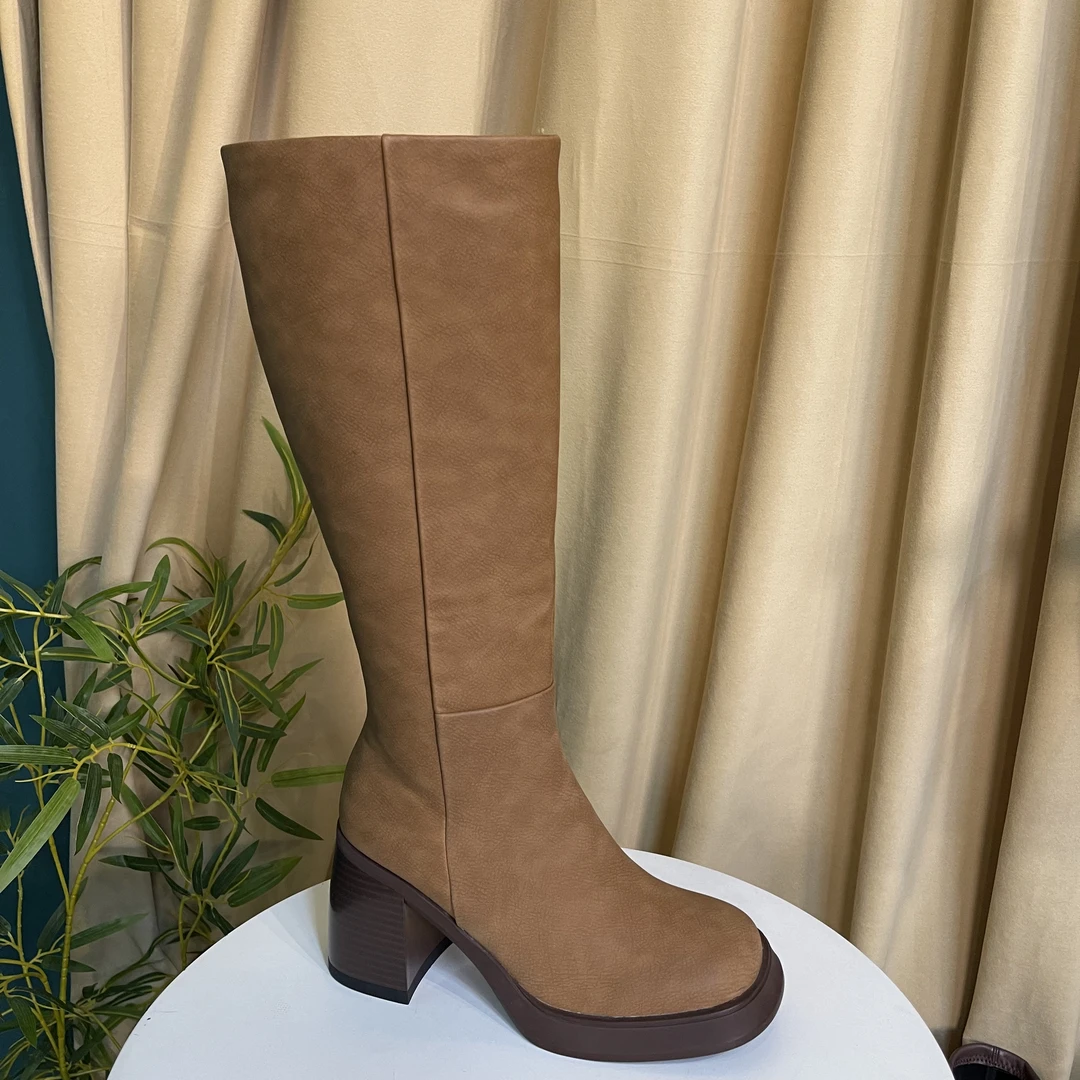 835-9新款网红版时尚长筒女靴百搭女士棕色秋冬时装高跟
