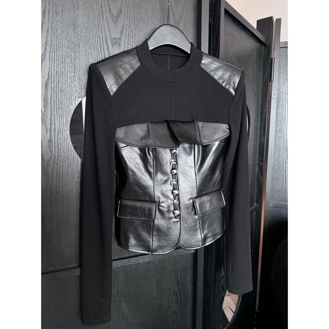 皮胸衣假两件打底T恤