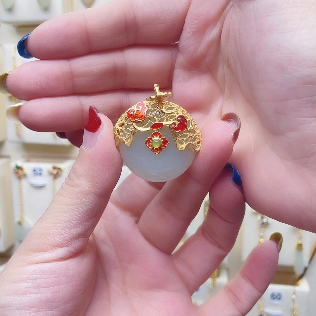 和田玉银S925镀金镶嵌颈饰