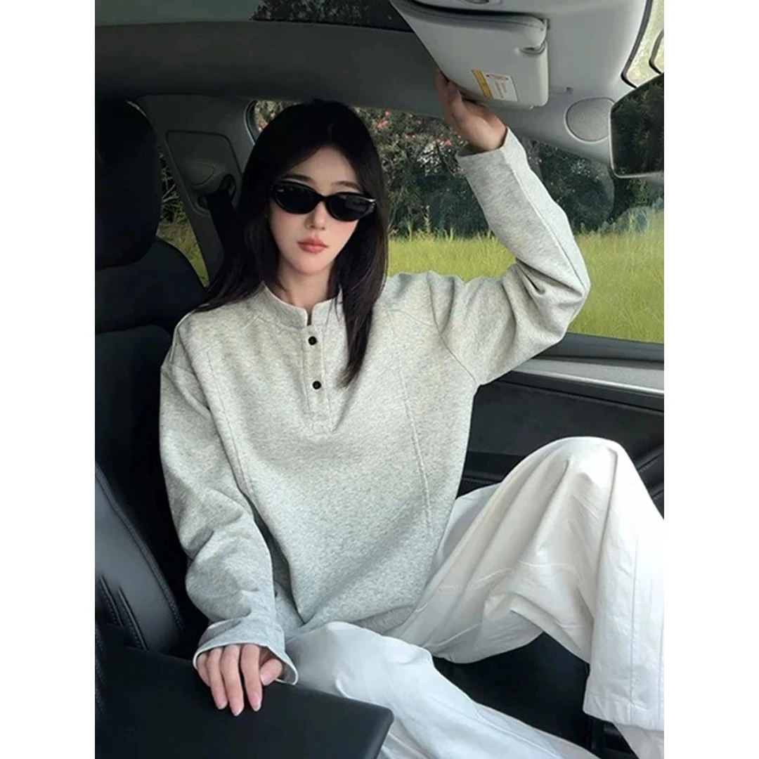 cleanfit亨利领长袖t恤男款秋季潮牌解构拼接美式正肩打底衫卫衣